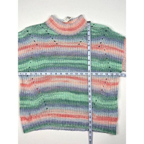 Juniors Sweater Top Small Blue Pink Striped Mock - Picture 5 of 5
